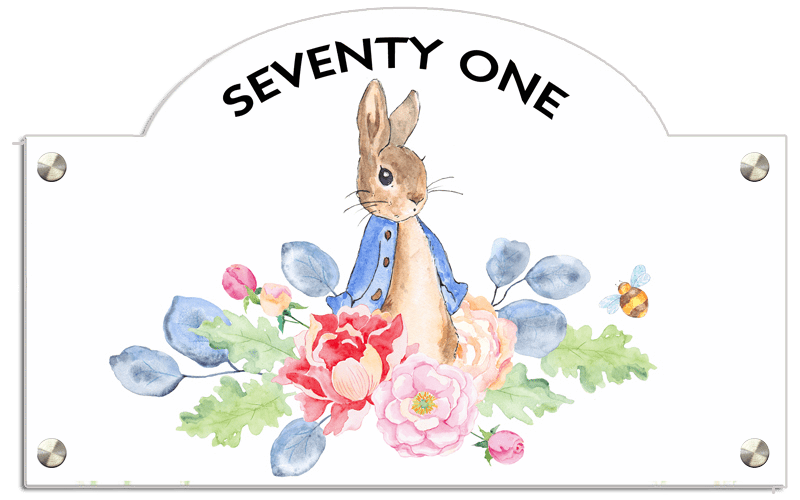 Peter Rabbit Designer Bridge House Number Plaque ~ Aluminium - Uk House signs - Office signs - House Sign