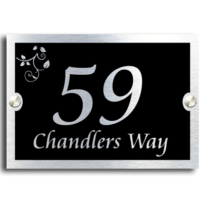 Leaves, house sign plaque | Black and Silver Design - Uk House signs - Office signs - House Sign